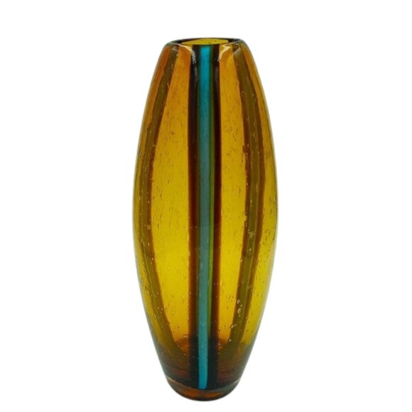 1970s Luxury Handcrafted Amber and Blue Vase in Murano Glass - Picture 1 of 8
